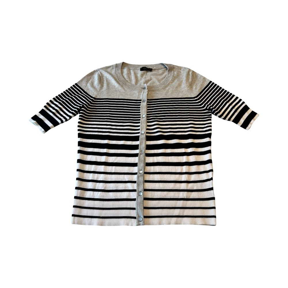 Grace Elements Woman's Striped Short Sleeve Cardigan Grey Black White M Soft‎